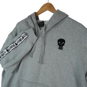 Marvel The Punisher Hoodie Mens XL Gray Sweatshirt Skull Graphic Sleeve Logo